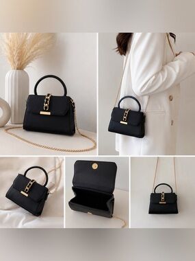 Black Mini Top-Handle Bag with Gold Chain Strap